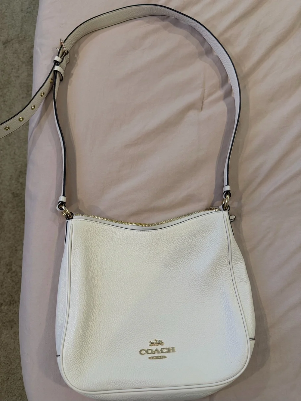 Coach White Pebbled Leather Hobo Shoulder Bag with Gold Hardware
